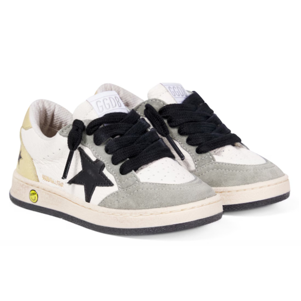 Golden Goose Ball Star Suede-Trim Leather Sneakers White Gray Black Kids 32/US 1